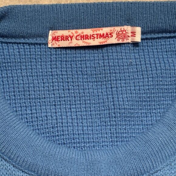 Ugly Christmas Sweater Mens Medium Blue Santa On Vacay Happy Holidays Party - Picture 8 of 9